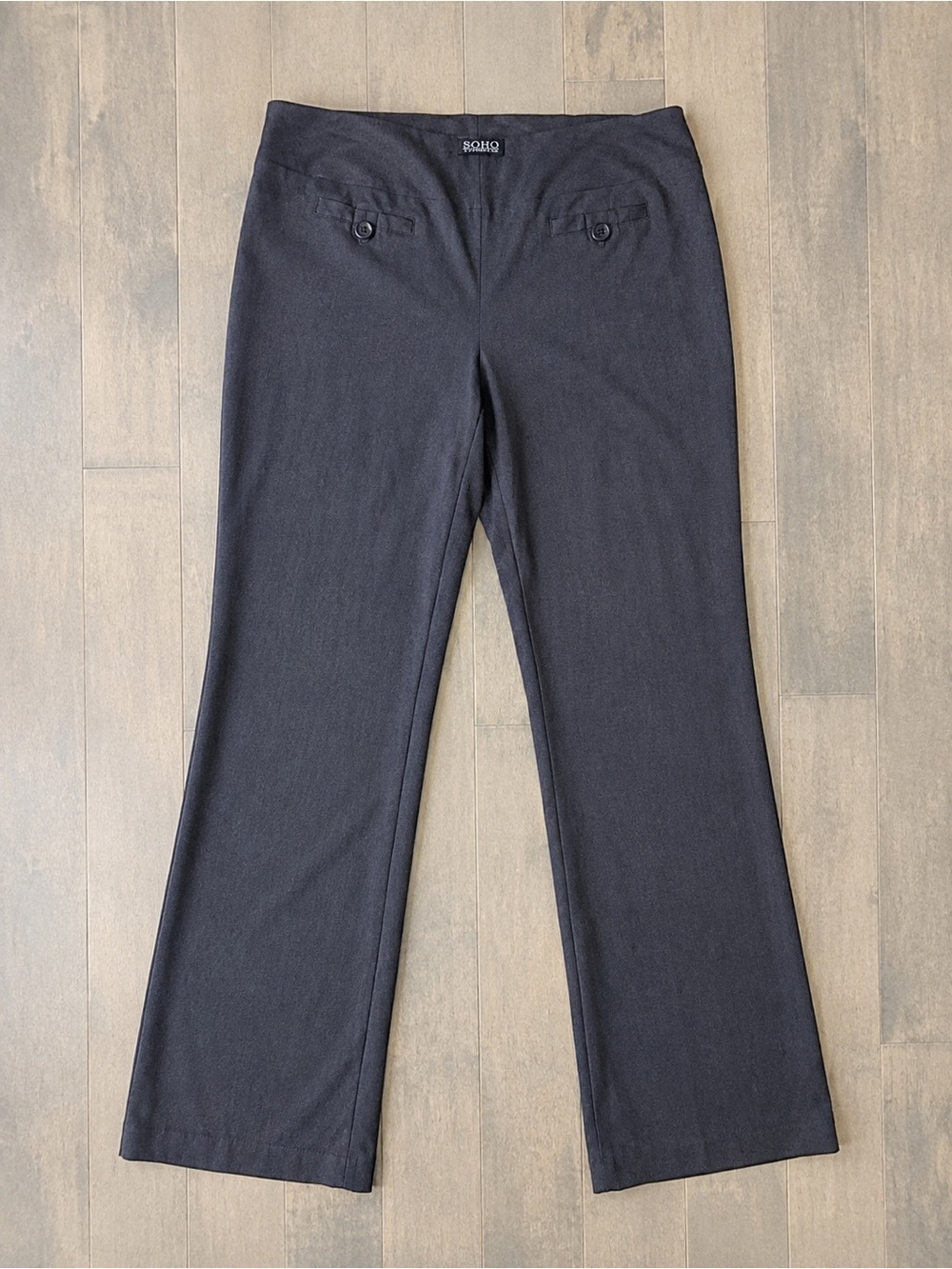 SOHO Apparel Charcoal Grey Pull On Stretch Career Dress Pants Petite L